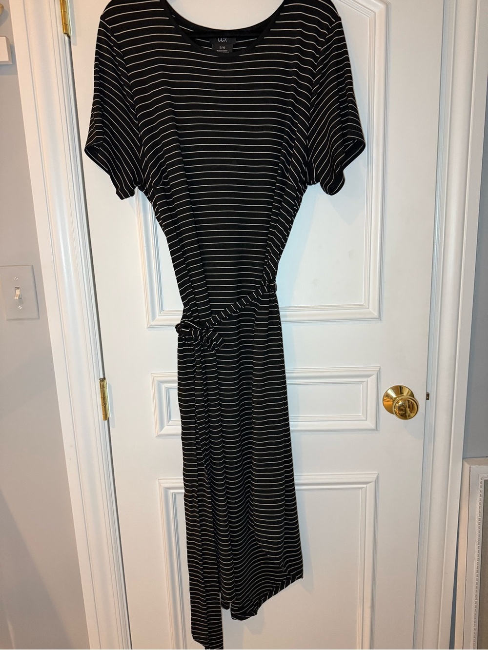 COX Black White Striped Belted Maxi Dress Small
